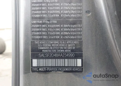 2010 Land Rover Range Rover Sport Hse z USA, uszkodzony, nr VIN SALSF2D48AA234990